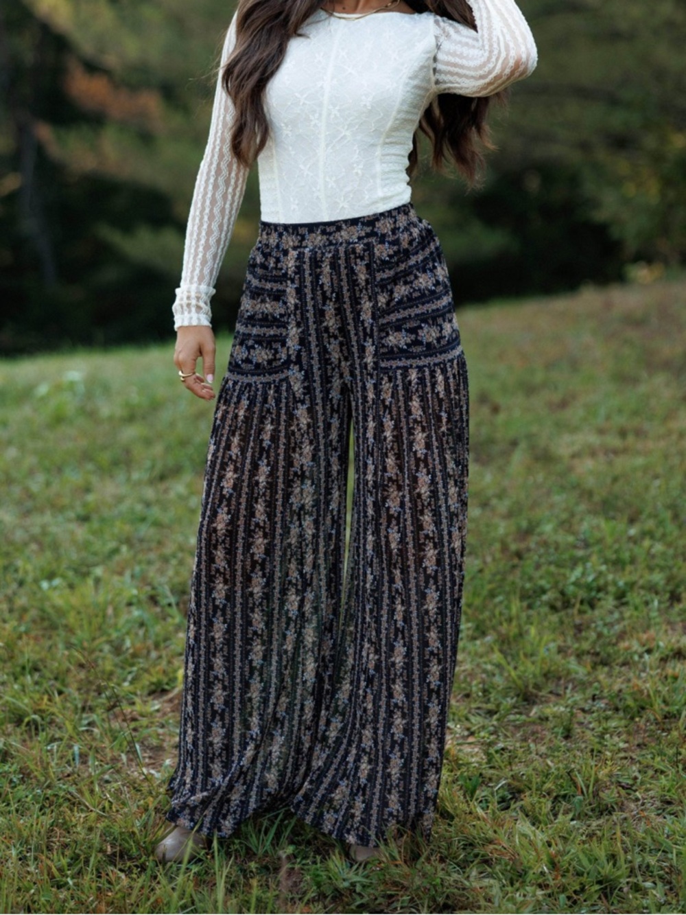 Lane 201 Wide-Leg Floral Mesh Pants - Picture 3 of 4